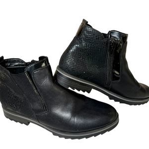 Remonte Zipper Ankle Boots Black Leather Faux Snakeskin R2280 Women EUR 39 US 8